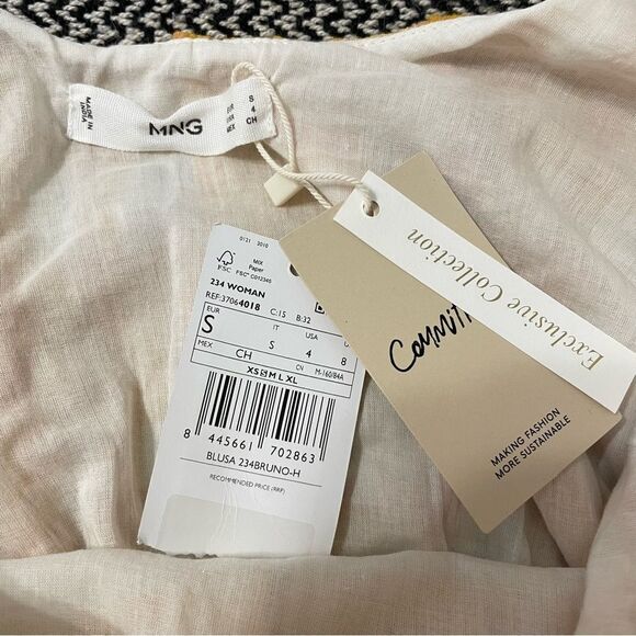 MNG by Mango Yellow Plaid Cotton Cropped Peasant Top Sz-S NWT! - Picture 5 of 9